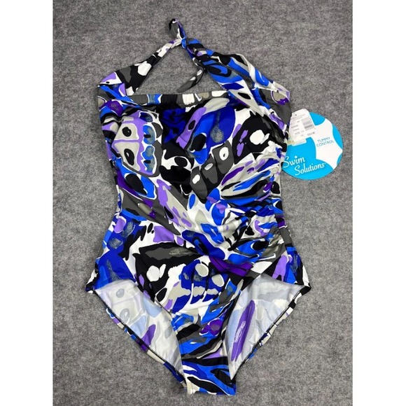 Swim Solutions Multicolor One Piece Swimsuit 14‎ Tummy Control NWT - Picture 7 of 10